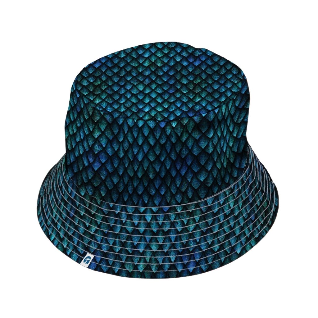 Blue Purple Dragon Scales Bucket Hat - M - Black Stitching - -