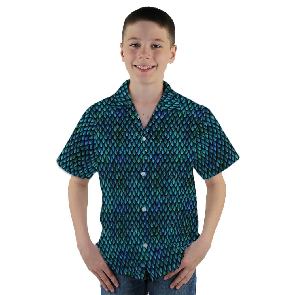 Blue Purple Dragon Scales Youth Hawaiian Shirt - YM - -