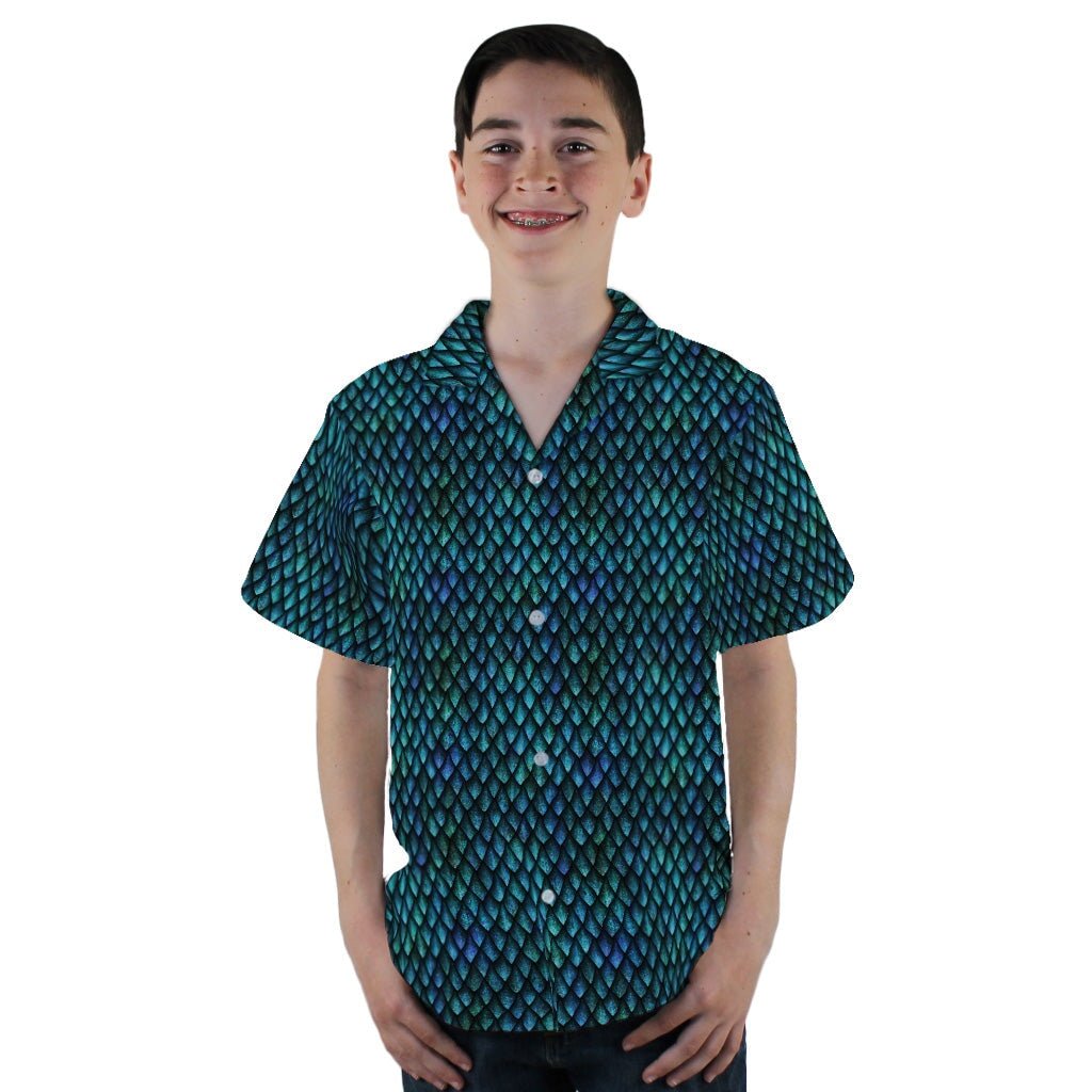 Blue Purple Dragon Scales Youth Hawaiian Shirt - YL - -
