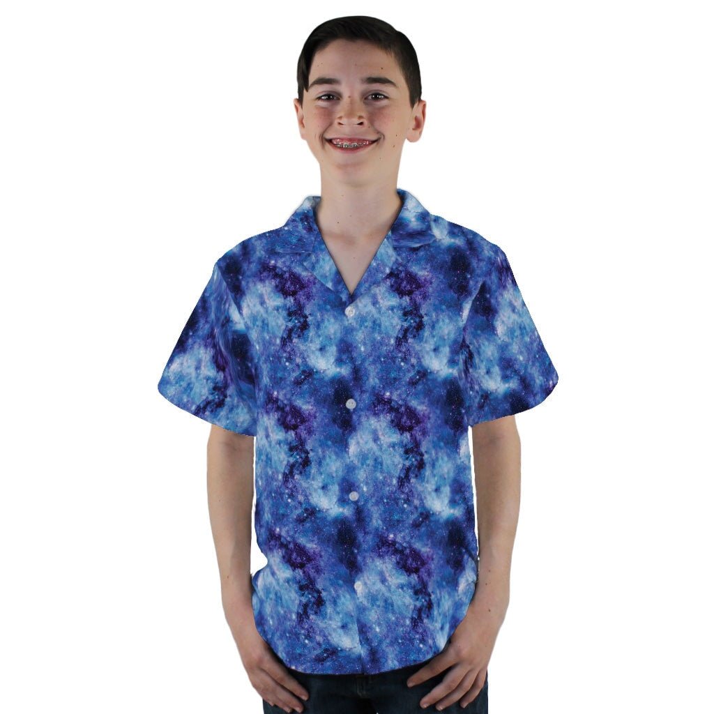 Blue Purple Nebula Space Youth Hawaiian Shirt - YL - -