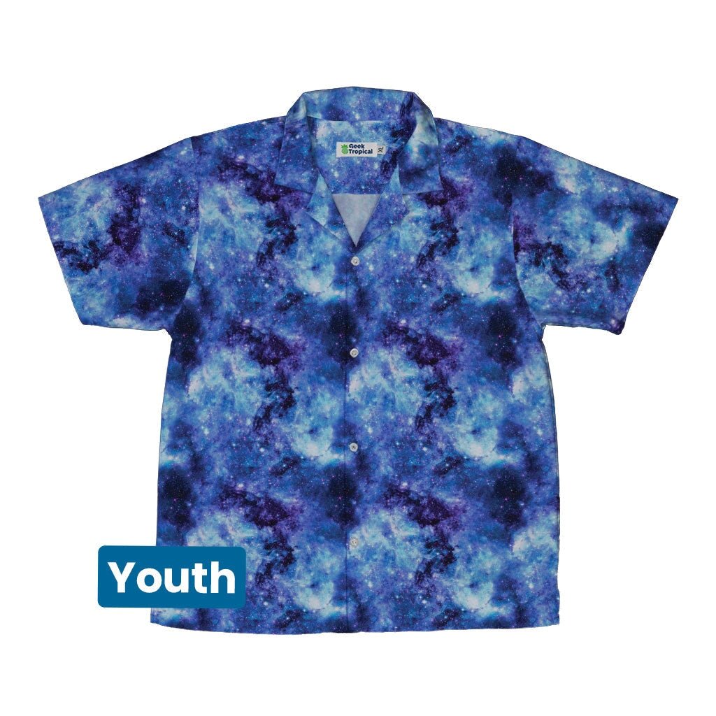 Blue Purple Nebula Space Youth Hawaiian Shirt - YXS - -