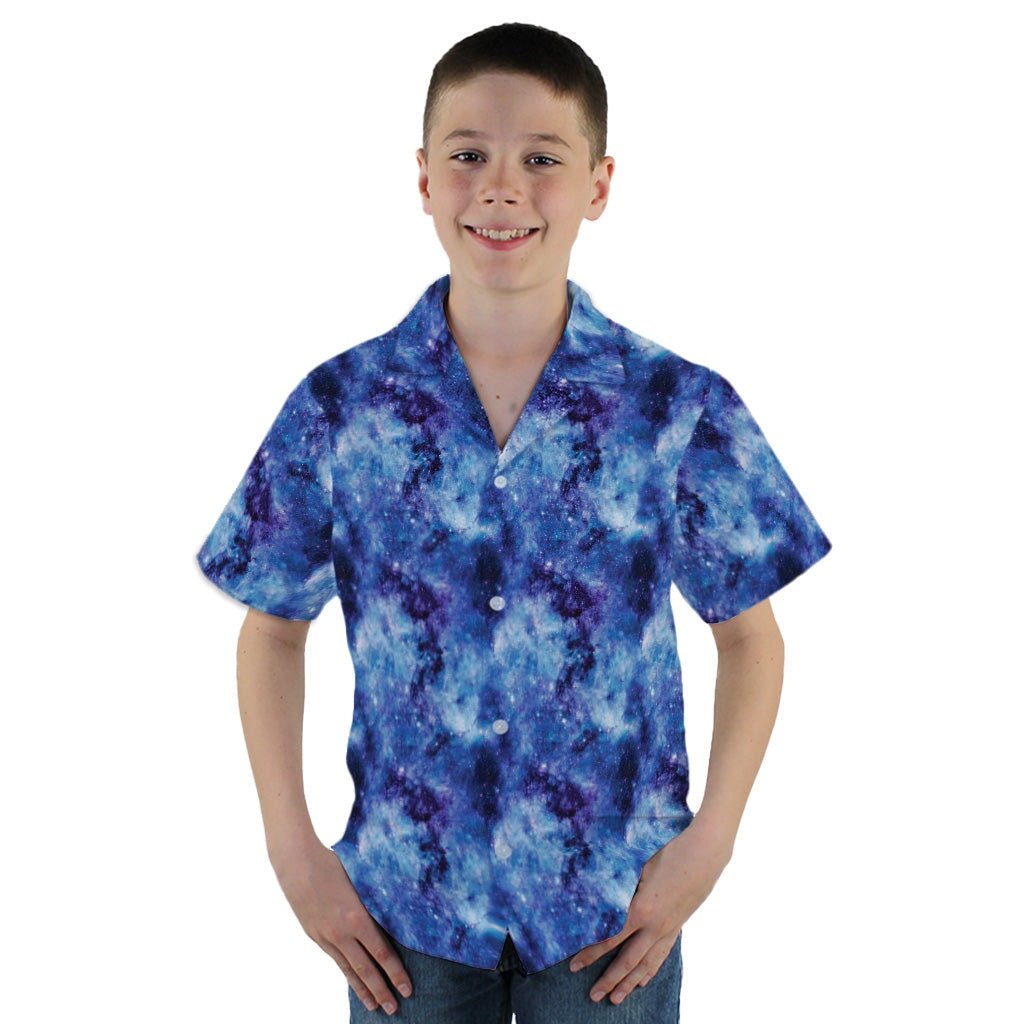 Blue Purple Nebula Space Youth Hawaiian Shirt - YM - -