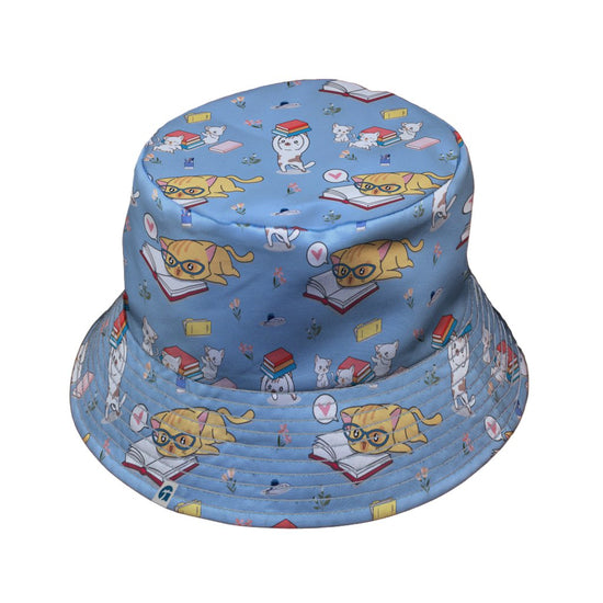 Book Nerd Cats Bucket Hat - M - Grey Stitching - -