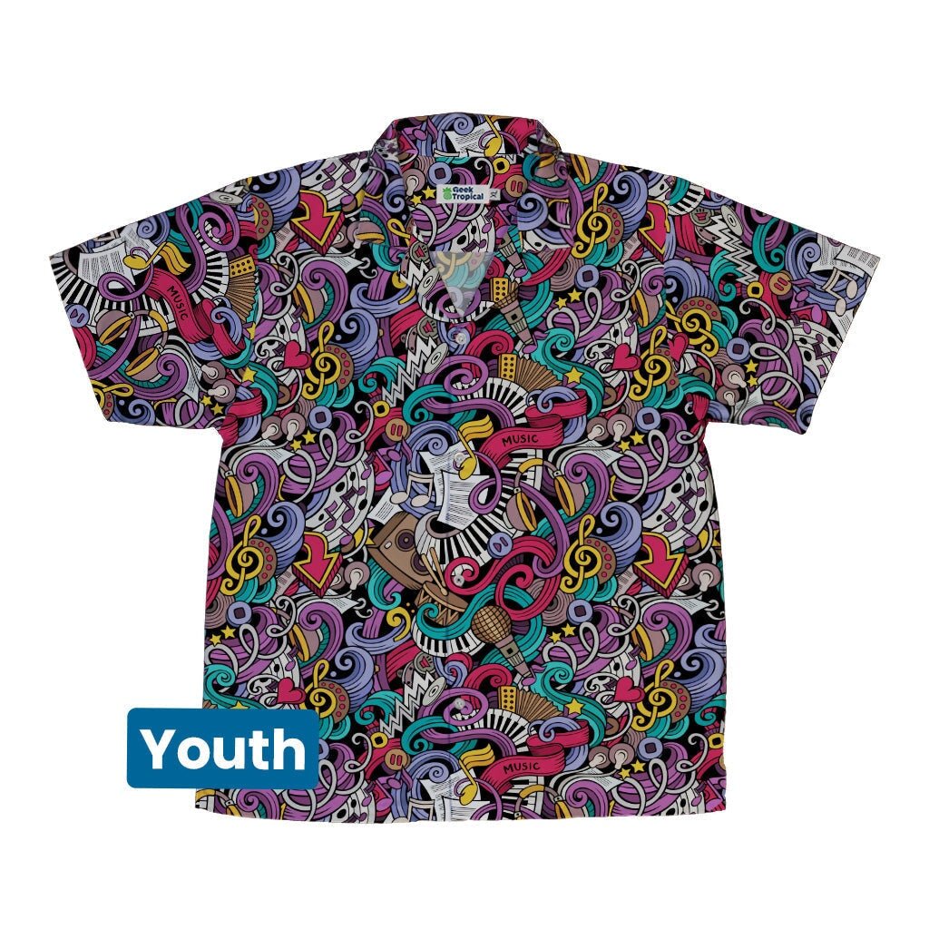 Cartoon Music Doodles Youth Hawaiian Shirt - YXS - -