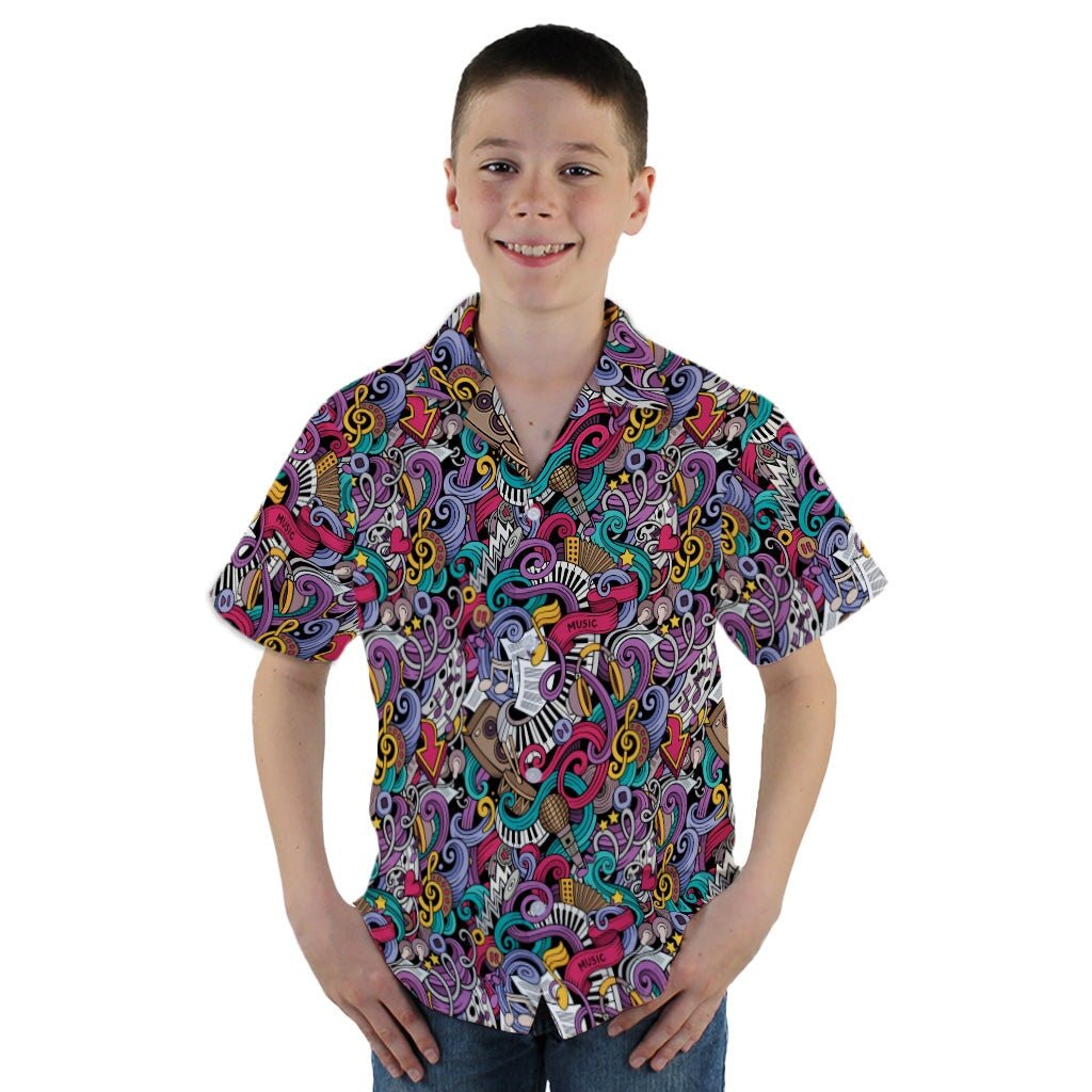 Cartoon Music Doodles Youth Hawaiian Shirt - YM - -