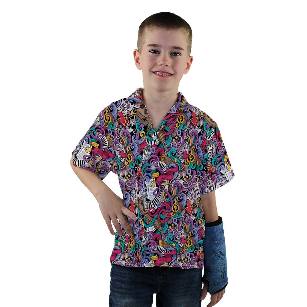 Cartoon Music Doodles Youth Hawaiian Shirt - YXS - -