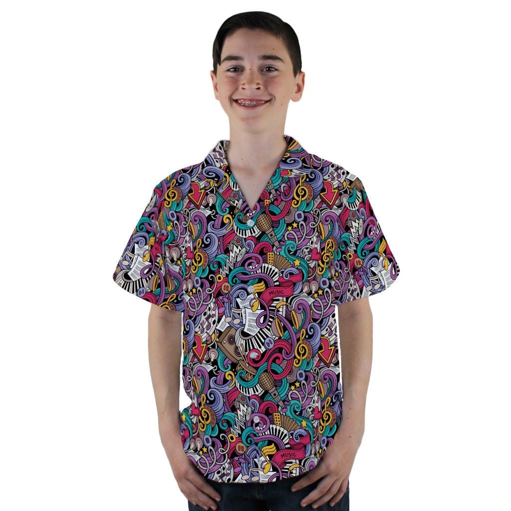 Cartoon Music Doodles Youth Hawaiian Shirt - YL - -