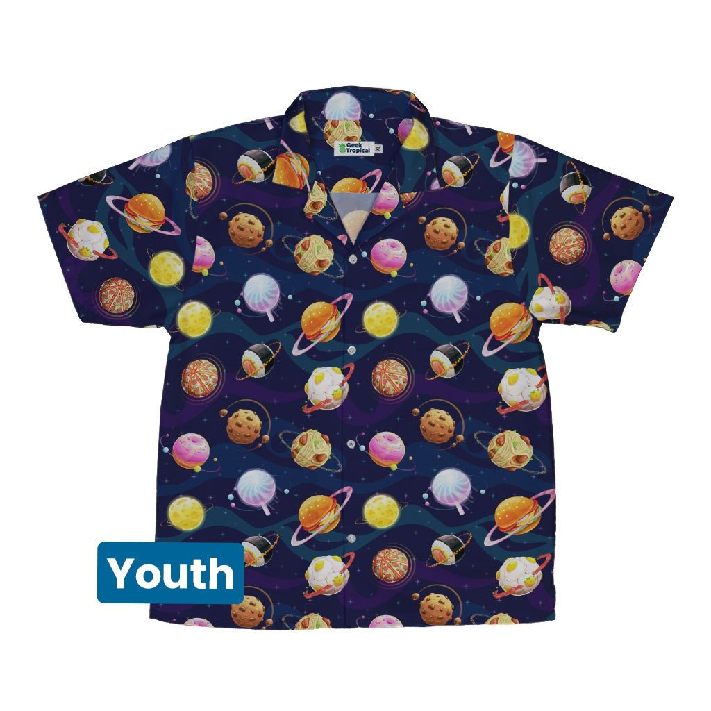 Cartoon Planet Food Space Blue Purple Youth Hawaiian Shirt - YXS - -