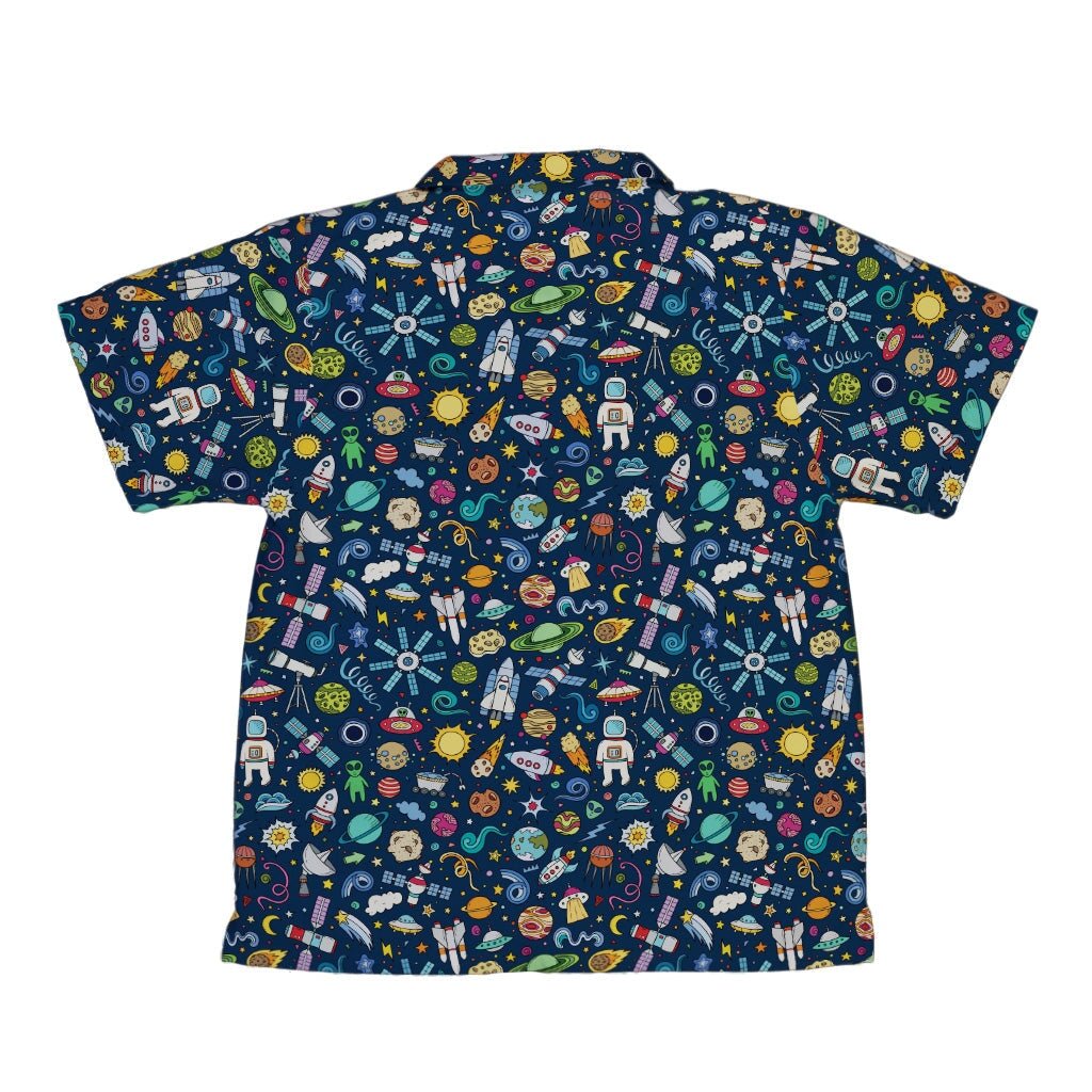 Cartoon Space Objects Outer Space Navy Youth Hawaiian Shirt - YXS - -