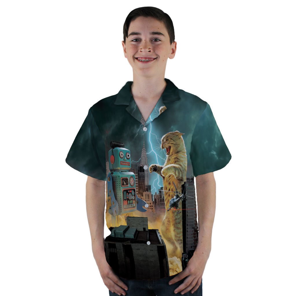 Catzilla vs Robot Youth Hawaiian Shirt - YL - -