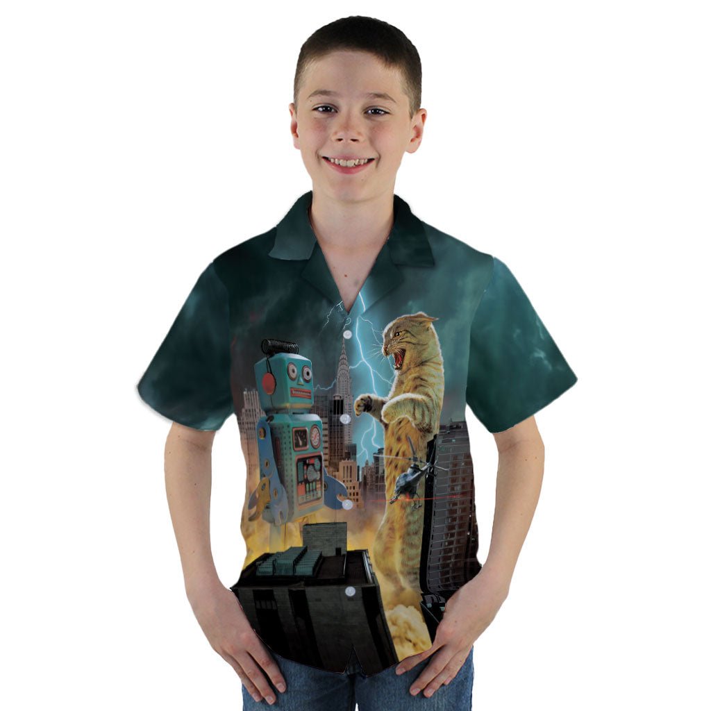 Catzilla vs Robot Youth Hawaiian Shirt - YM - -