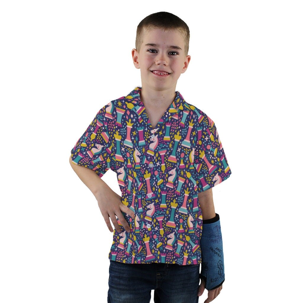 Chess Colorful Chess Pieces Blue Youth Hawaiian Shirt - YXS - -