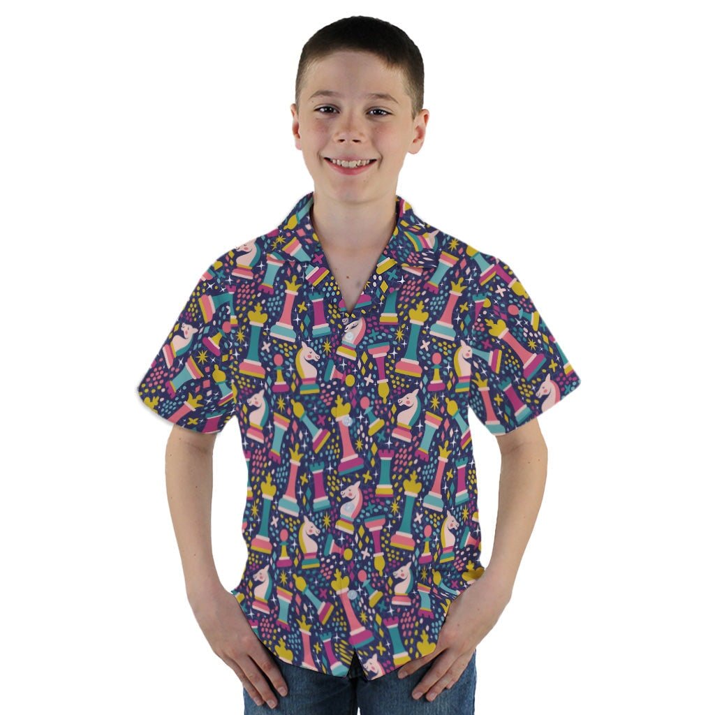Chess Colorful Chess Pieces Blue Youth Hawaiian Shirt - YM - -
