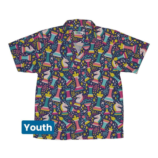 Chess Colorful Chess Pieces Blue Youth Hawaiian Shirt - YXS - -