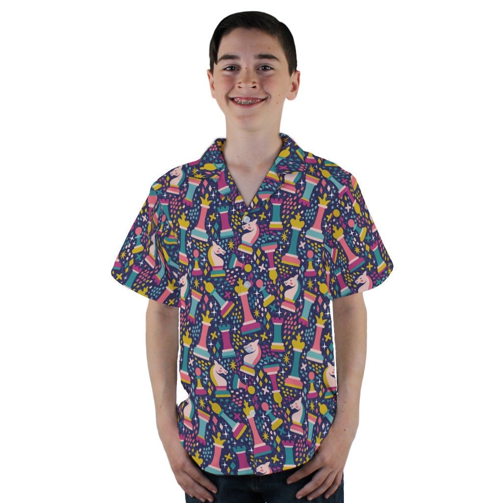 Chess Colorful Chess Pieces Blue Youth Hawaiian Shirt - YL - -