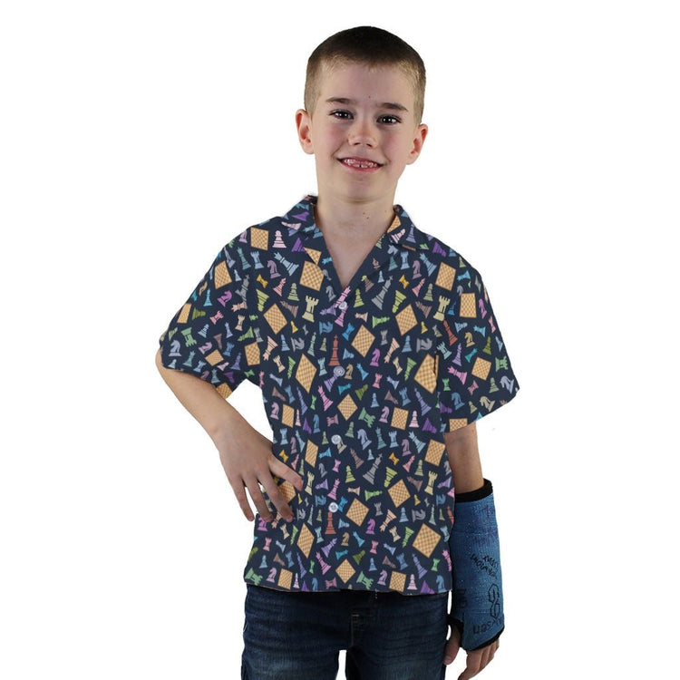 Chess Colorful Pieces Board Blue Youth Hawaiian Shirt - YXS - -