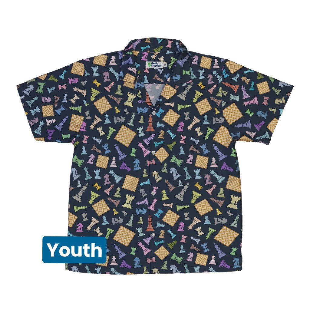 Chess Colorful Pieces Board Blue Youth Hawaiian Shirt - YXS - -