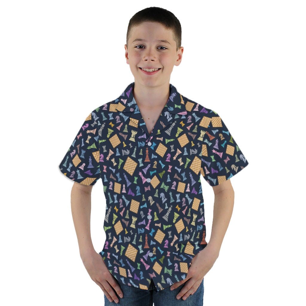 Chess Colorful Pieces Board Blue Youth Hawaiian Shirt - YM - -