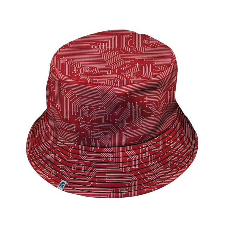 Christmas Red Computer Circuit Board Bucket Hat - M - Black Stitching - -