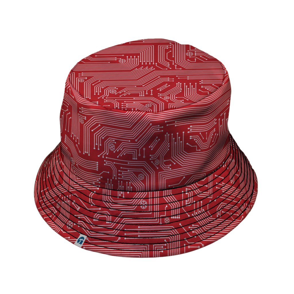 Christmas Red Computer Circuit Board Bucket Hat | Geek Tropical
