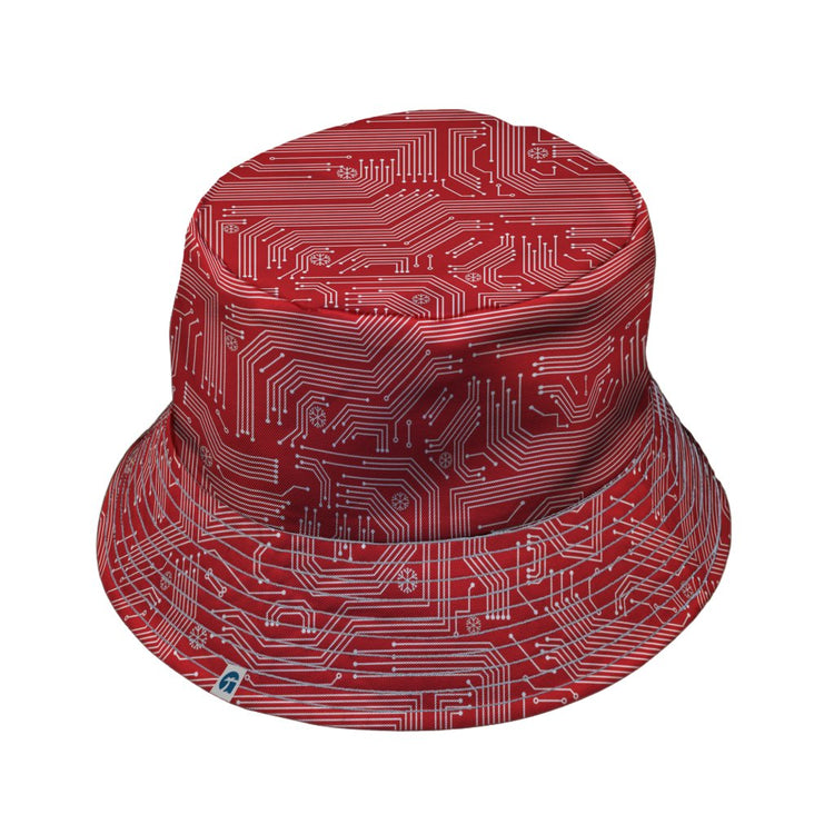 Christmas Red Computer Circuit Board Bucket Hat - M - Grey Stitching - -