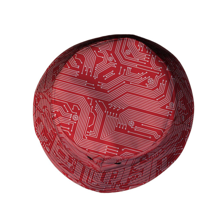 Christmas Red Computer Circuit Board Bucket Hat - M - Grey Stitching - -