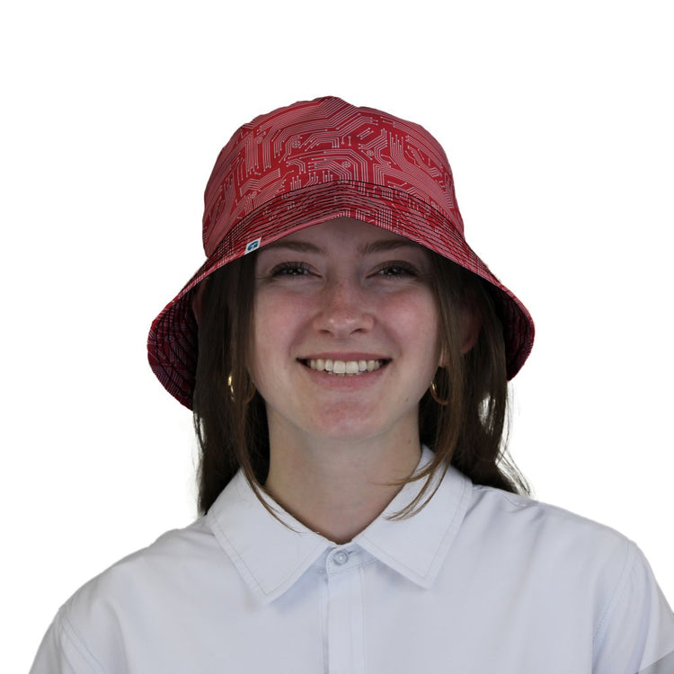 Christmas Red Computer Circuit Board Bucket Hat - M - Grey Stitching - -
