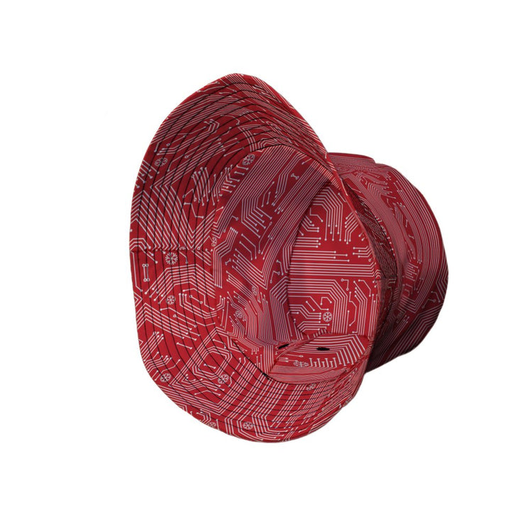 Christmas Red Computer Circuit Board Bucket Hat - M - Grey Stitching - -