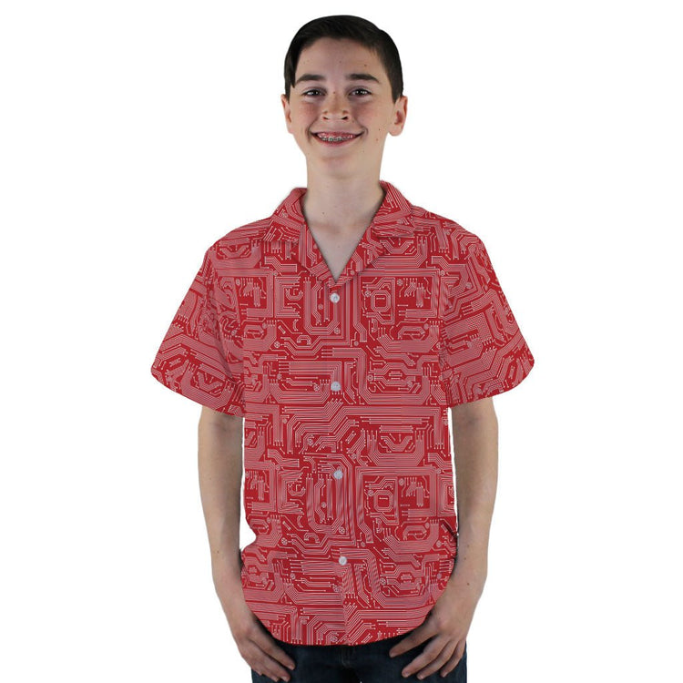Christmas Red Computer Circuit Board Youth Hawaiian Shirt - YL - -