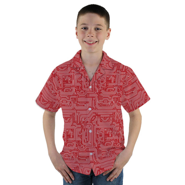 Christmas Red Computer Circuit Board Youth Hawaiian Shirt - YM - -
