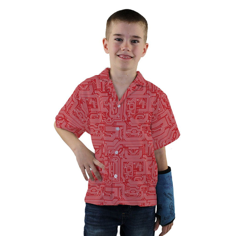 Christmas Red Computer Circuit Board Youth Hawaiian Shirt - YXS - -