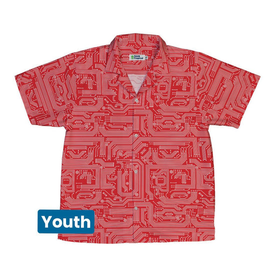Christmas Red Computer Circuit Board Youth Hawaiian Shirt - YXS - -