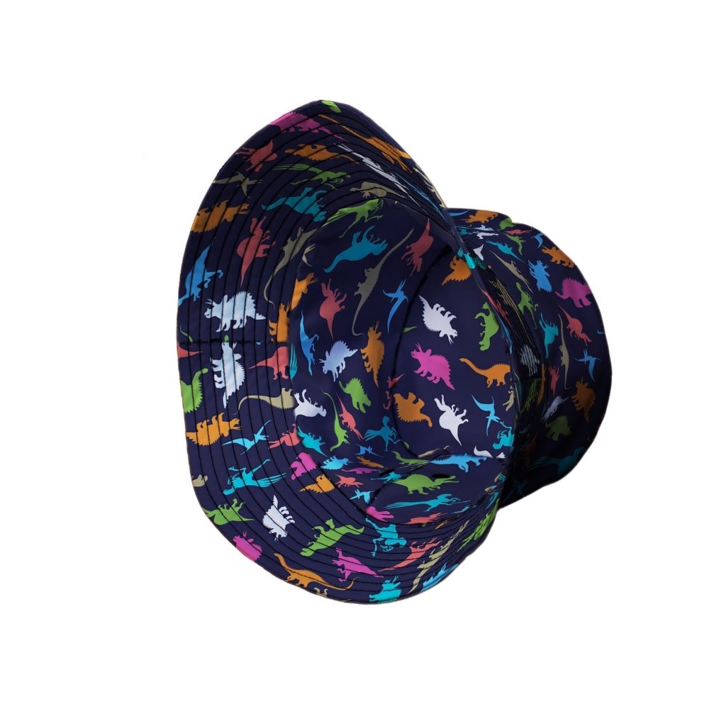 Colorful Dinosaur Silhouettes Navy Bucket Hat - M - Black Stitching - -