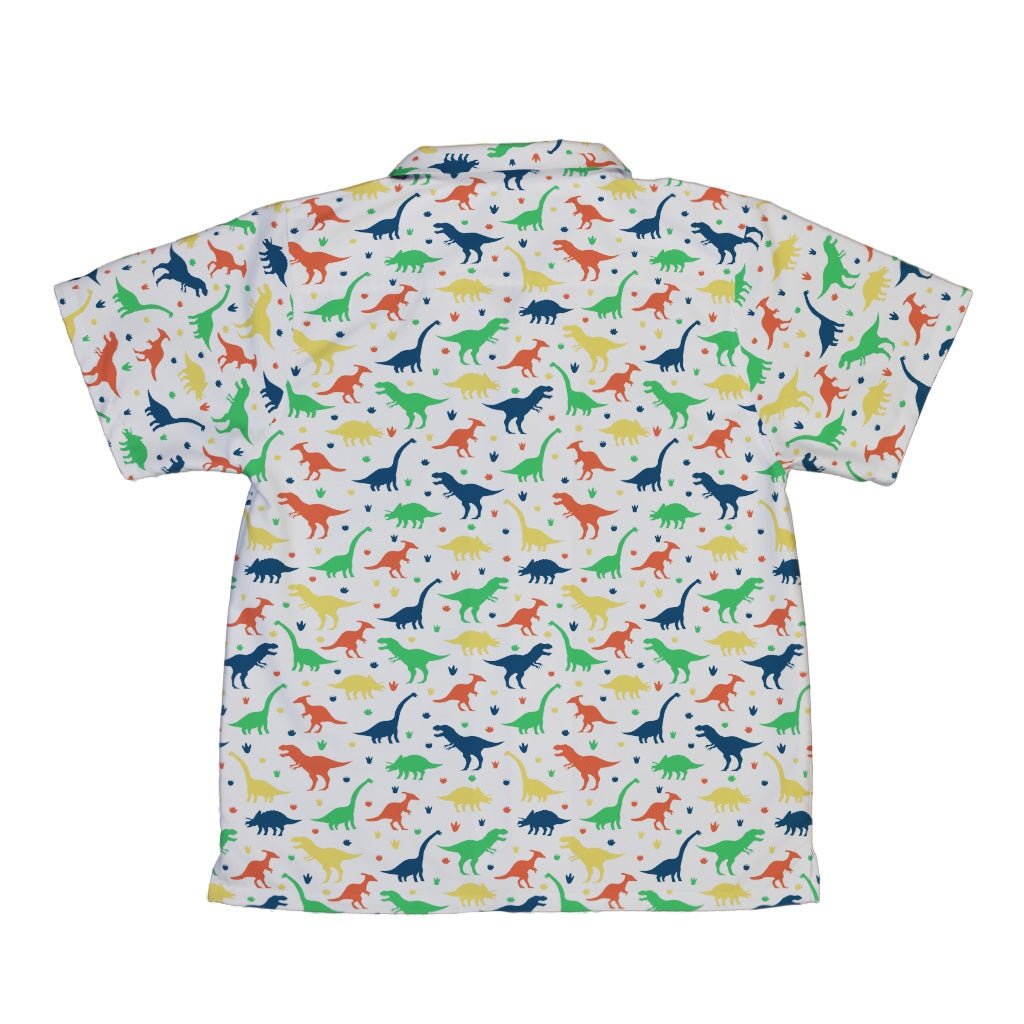Colorful Dinosaur Silhouettes White Youth Hawaiian Shirt - YXS - -