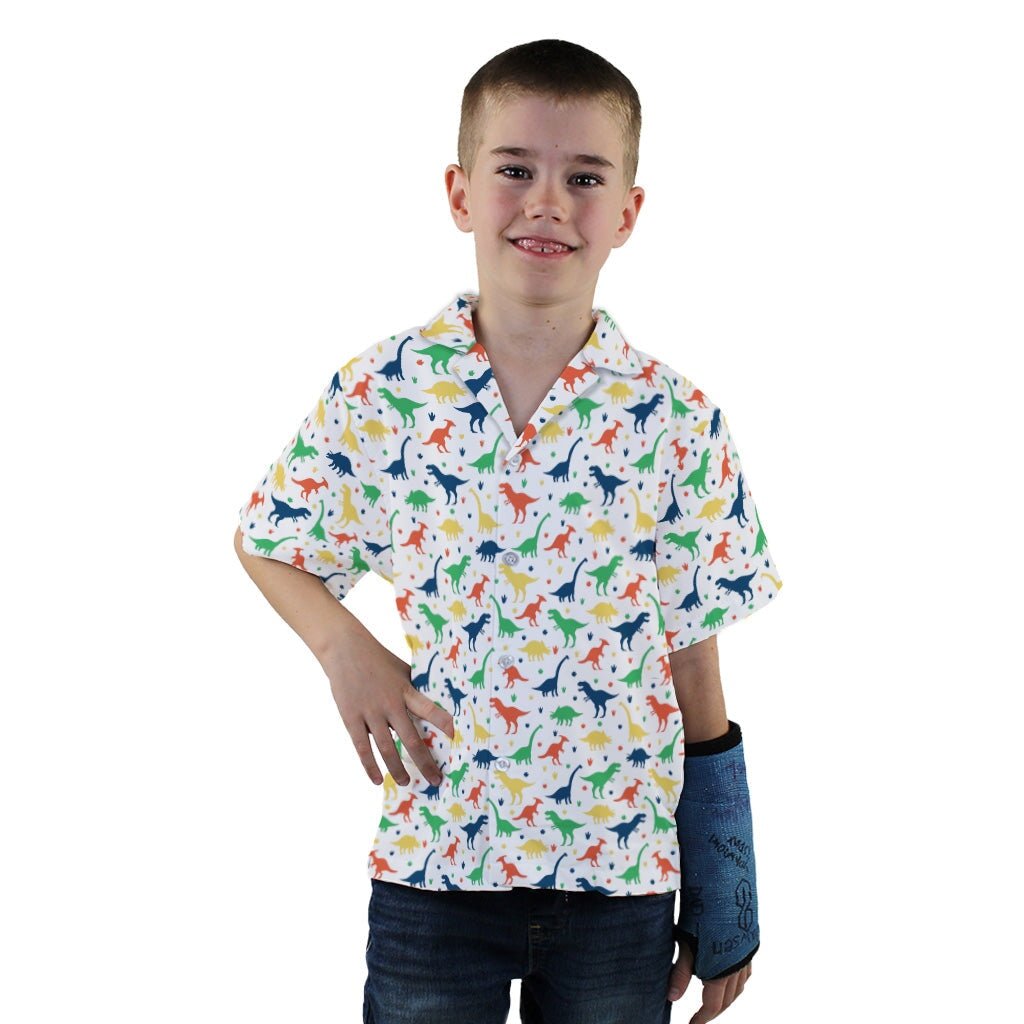 Colorful Dinosaur Silhouettes White Youth Hawaiian Shirt - YXS - -