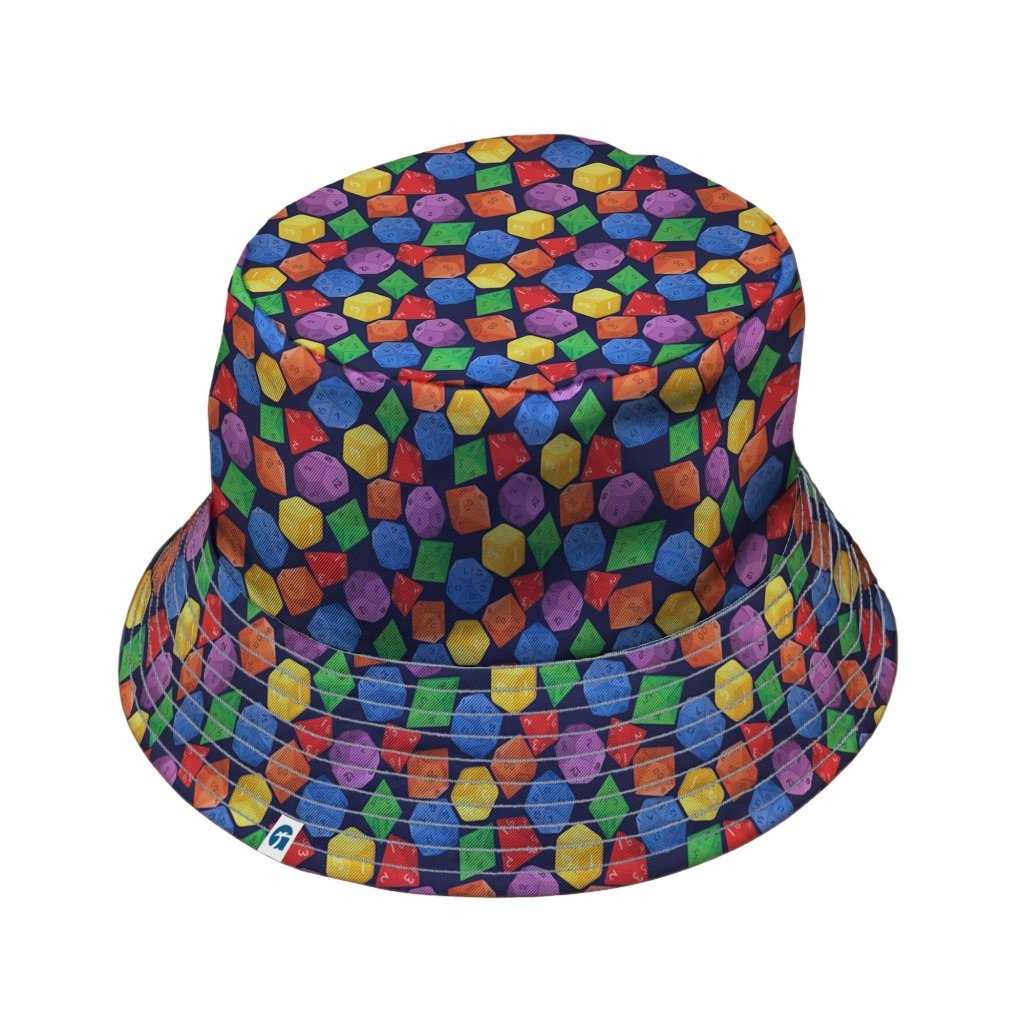 Colorful RPG Dice Pattern Blue Dnd Bucket Hat - M - Black Stitching - -