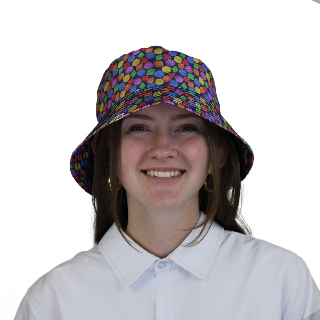 Colorful RPG Dice Pattern Blue Dnd Bucket Hat - M - Black Stitching - -