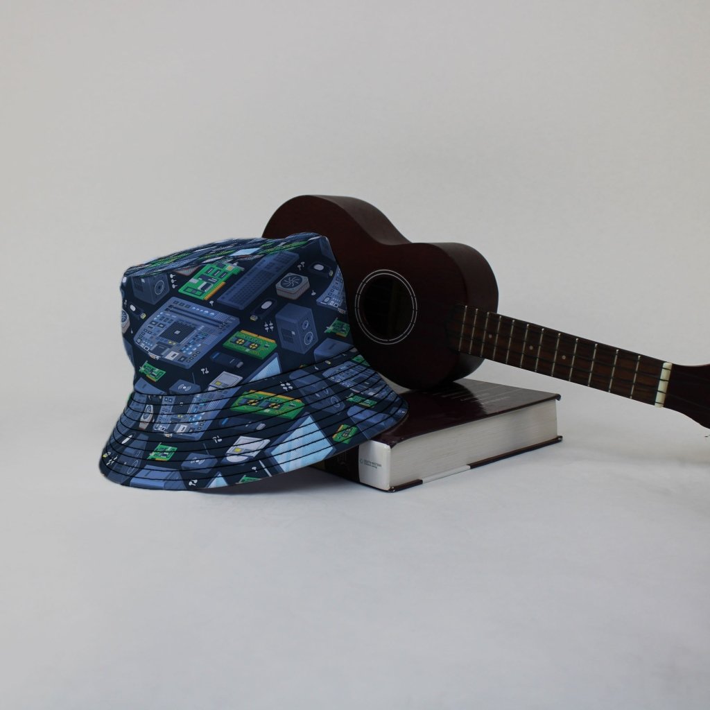 Computer Electronic Parts Dark Navy Bucket Hat | Geek Tropical