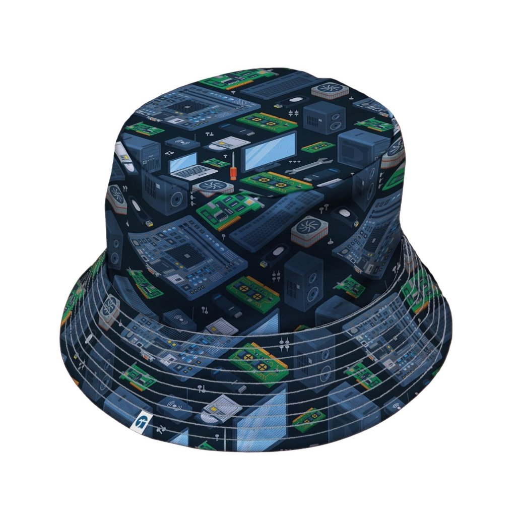 Computer Electronic Parts Dark Navy Bucket Hat | Geek Tropical