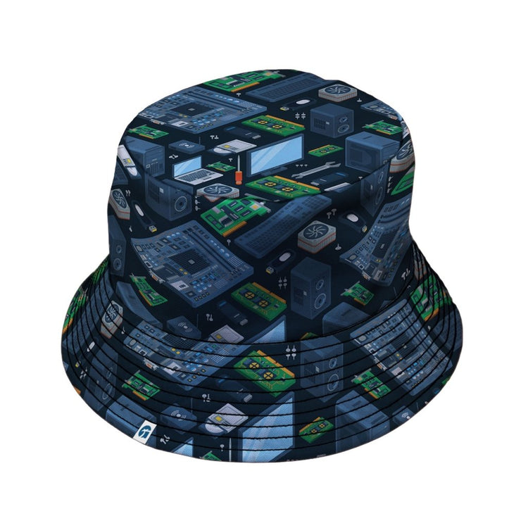 Computer Electronic Parts Dark Navy Bucket Hat - M - Grey Stitching - -