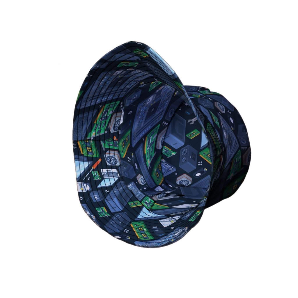 Computer Electronic Parts Dark Navy Bucket Hat - M - Black Stitching - -