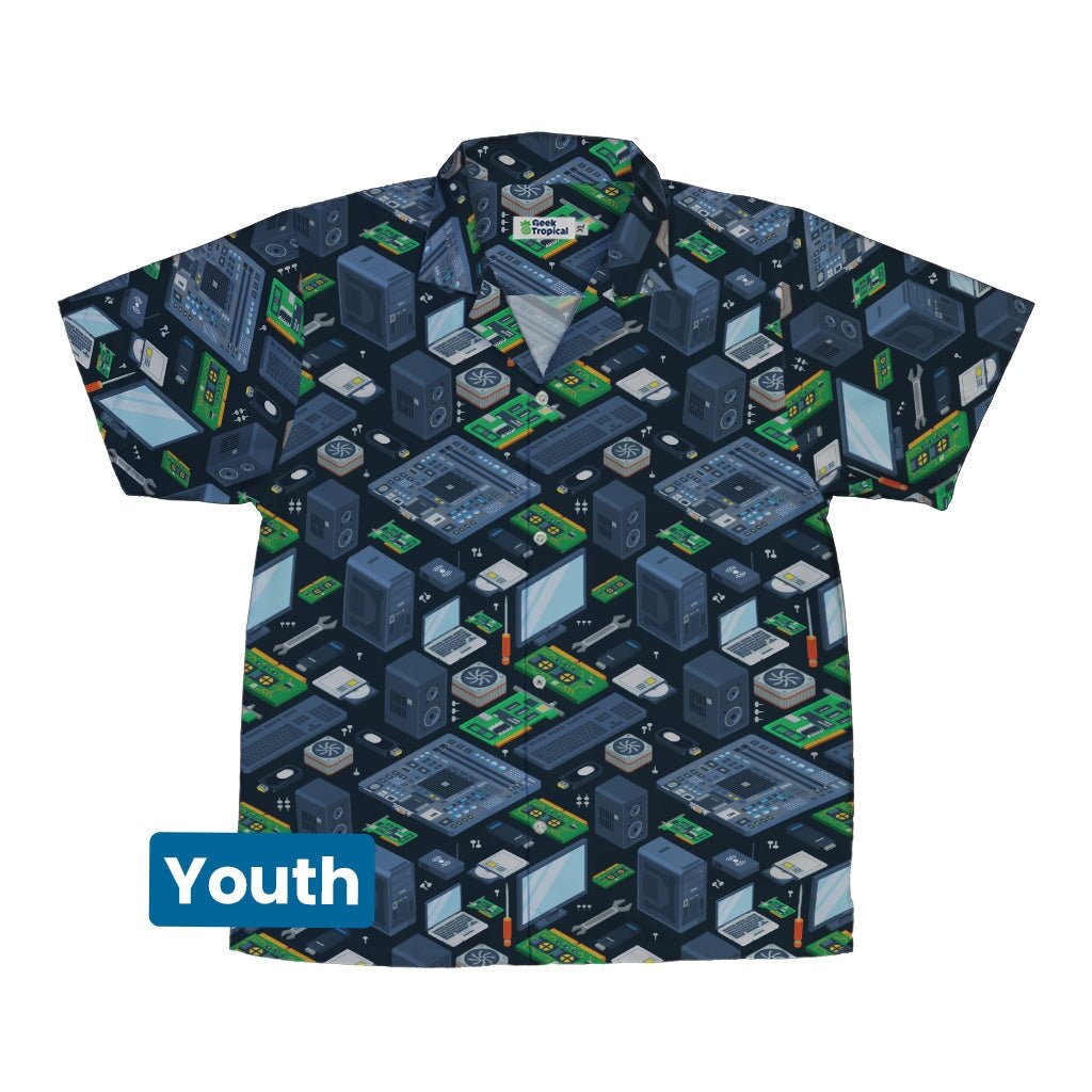 Computer Electronic Parts Dark Navy Youth Hawaiian Shirt - YXS - -
