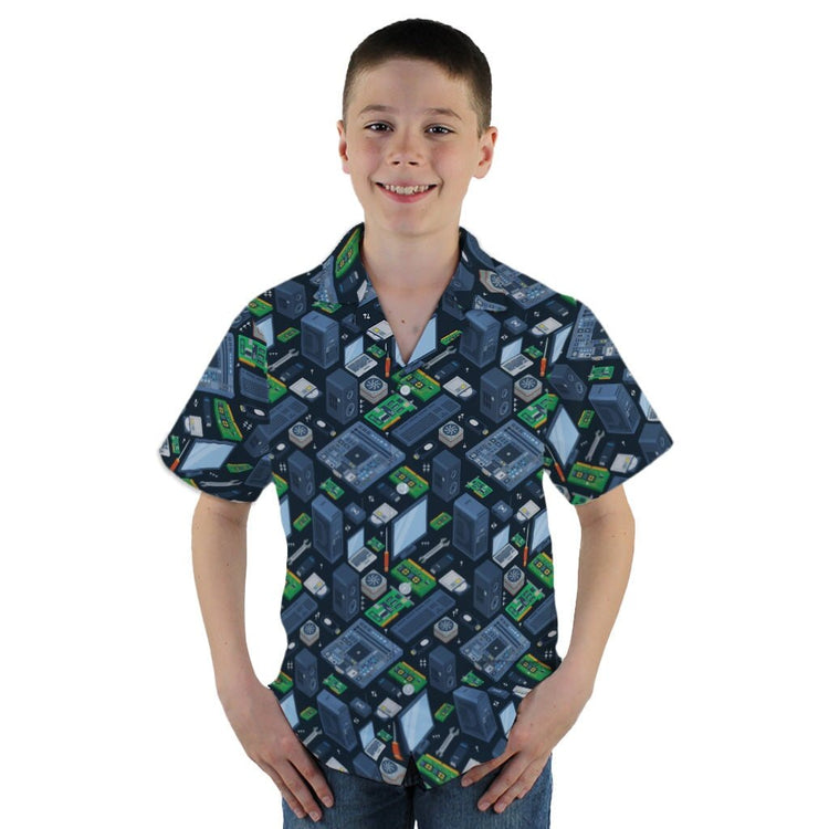 Computer Electronic Parts Dark Navy Youth Hawaiian Shirt - YM - -