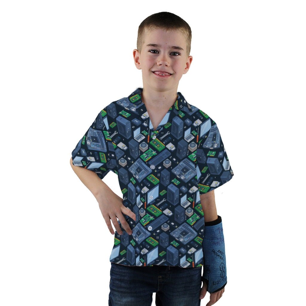 Computer Electronic Parts Dark Navy Youth Hawaiian Shirt - YXS - -