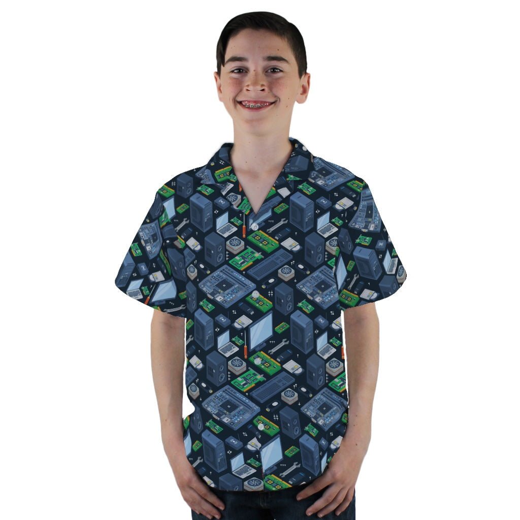 Computer Electronic Parts Dark Navy Youth Hawaiian Shirt - YL - -