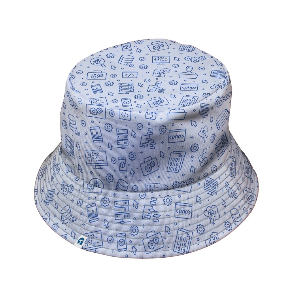 Computer Software Engineer White Bucket Hat - M - Black Stitching - -