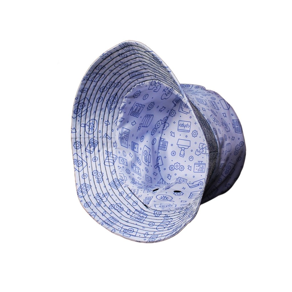 Computer Software Engineer White Bucket Hat - M - Grey Stitching - -