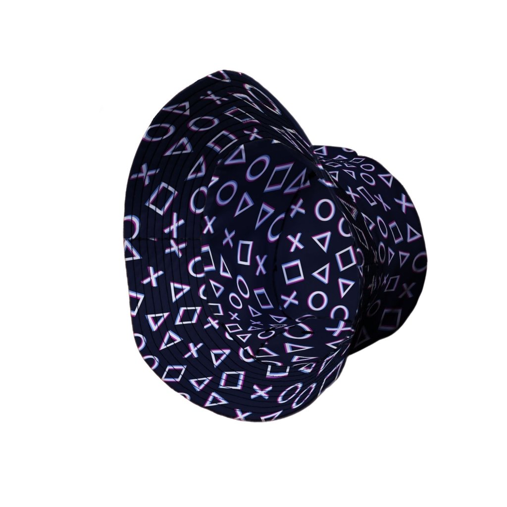 Controller Gamepad Buttons Gray Video Game Bucket Hat - M - Black Stitching - -