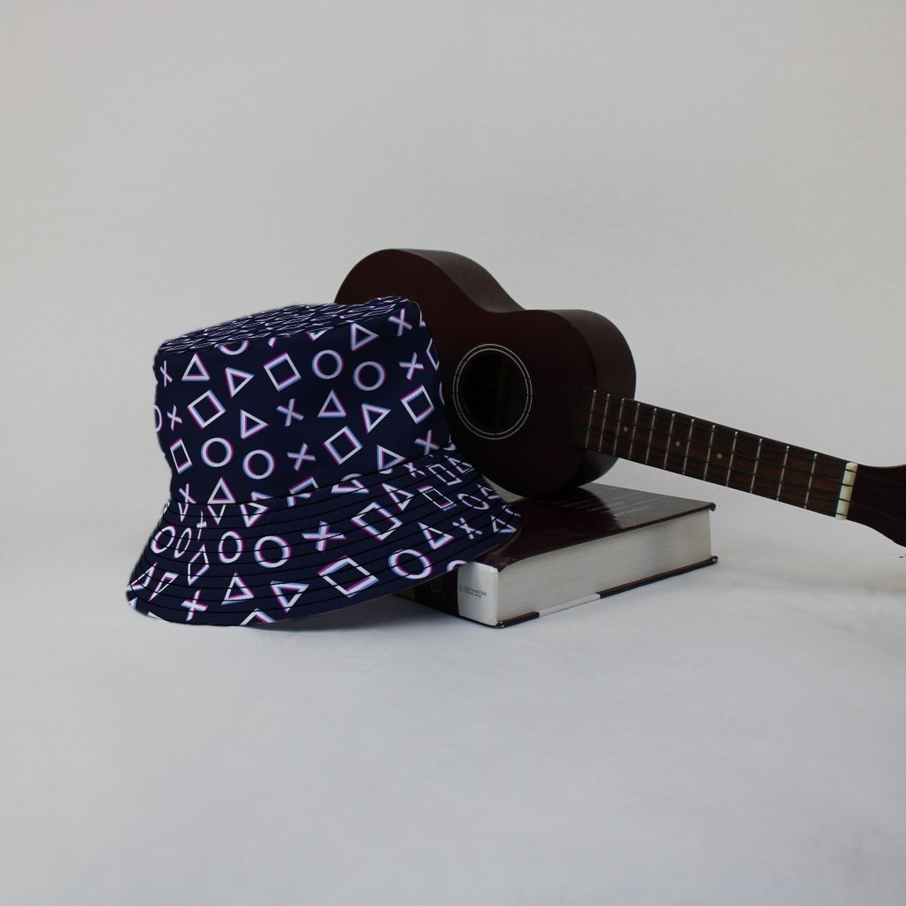 Controller Gamepad Buttons Gray Video Game Bucket Hat - M - Black Stitching - -