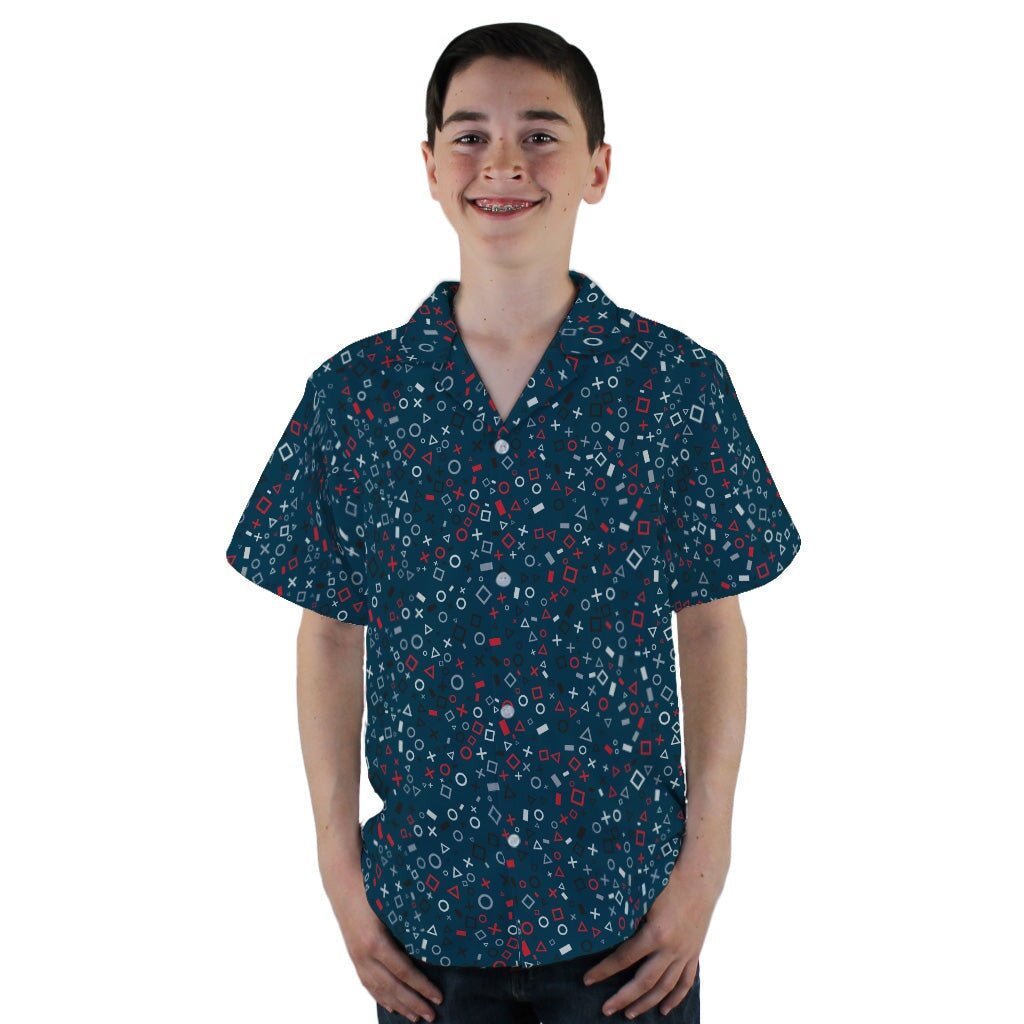 Controller Gamepad Icons Teal Video Game Youth Hawaiian Shirt - YL - -